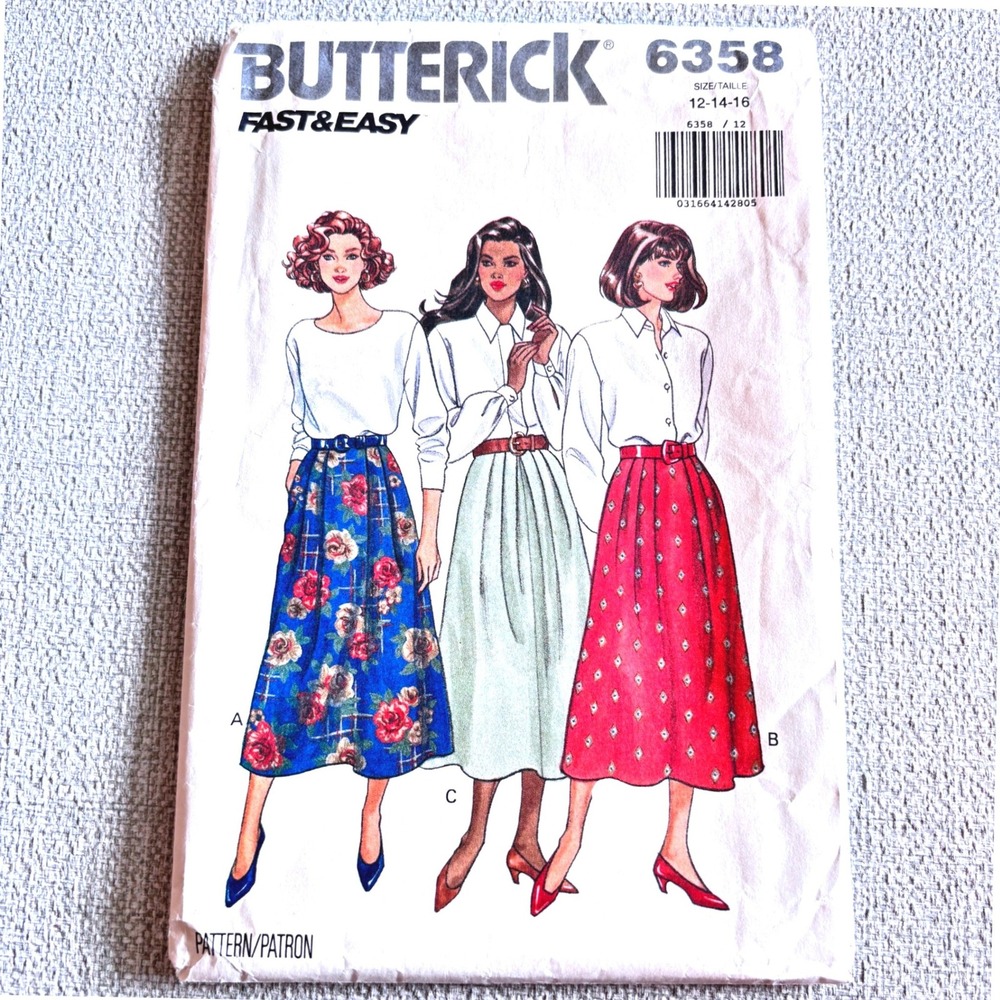 Butterick 6358 Pleated Midi Skirt 12-14-16 90s Ralph Lauren Countryside Inspired